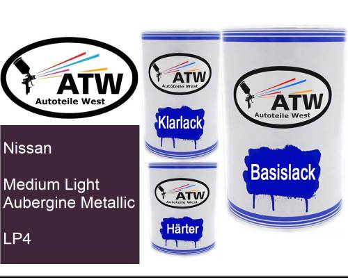 Nissan, Medium Light Aubergine Metallic, LP4: 500ml Lackdose + 500ml Klarlack + 250ml Härter - Set, von ATW Autoteile West.
